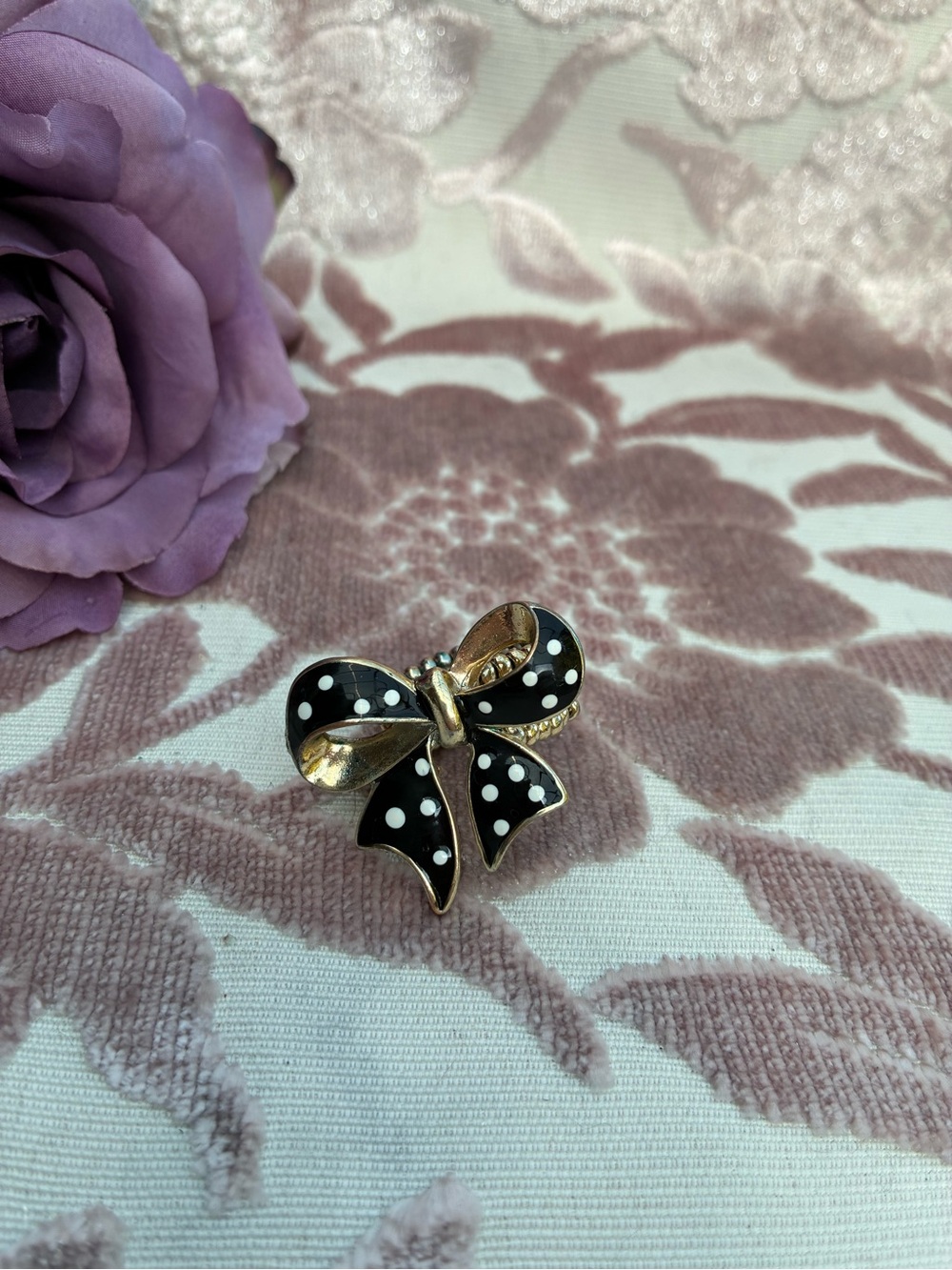 Classic Polka Dot Bow Ring- Black and Gold Women's Jewelry